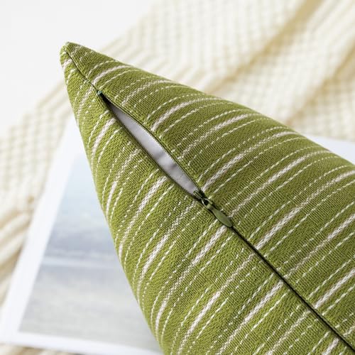 Kevin Textile Light Green and Beige Farmhouse Striped Patchwork Linen Spring Decorative Throw Pillows Covers 18x18, Set of 2, Modern Accent Square Cushion Covers for Couch Chair Bedroom Decorations - color: Light Green, size: 18" x 18" (Pack of 2)