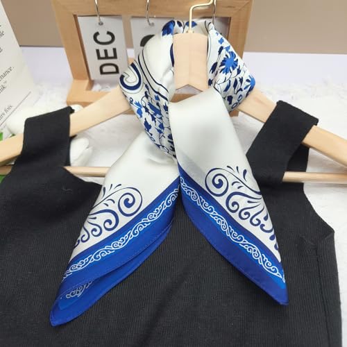 100% Mulberry Silk Neck Scarf for Women Square Neckerchief – 21 inch - color: Cn Blue