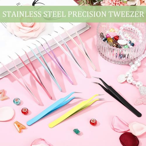 Honoson 9 Pcs Curved Pointed Craft Tweezers Precision Tweezer,Multicolor - color: Multicolor