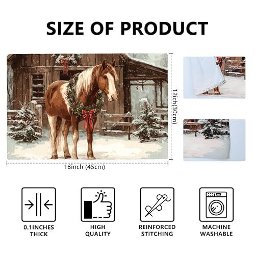 Christmas Horse Table Placemats Set of 4 Place Mats Linen Wipeable Placemats Waterproof Rectangle Table Mat for Kitchen Dining Dinner 18 X 12 Inch - color: Christmas Horse