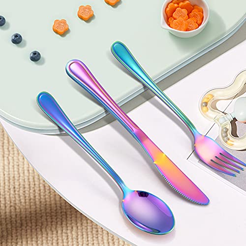 LIANYU 12 PCS Rainbow Kids Silverware Set, Stainless Steel Toddler Utensil - color: Rainbow