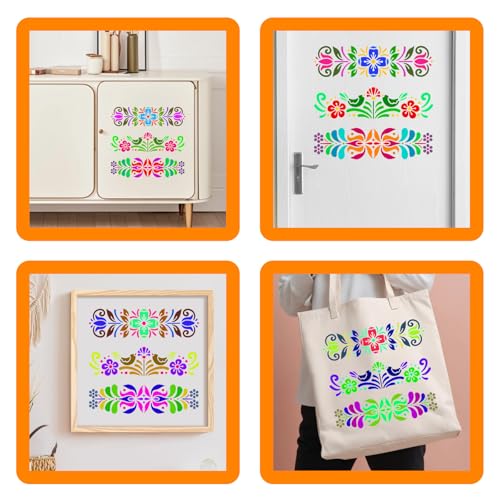 12" Scandinavian Stencils Fabric Stencil Paint Fork Art Floral Stencil Plastic Forkart Stencils for Painting Wall Furniture Canvas Fabric Floral Pattern, 12x12inch, Reusable