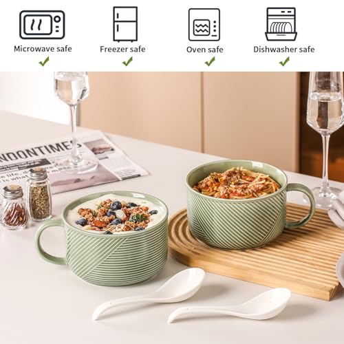 Soup Bowls with Handles, Microwave Safe 38 Oz, Green - color: Green 2pcs