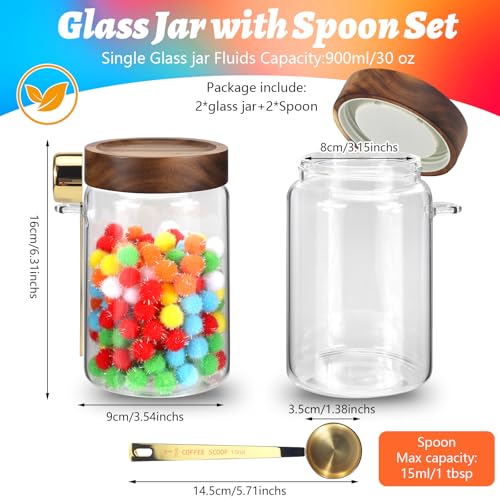 Glass Coffee Jars with Scoop Glass Jar Airtight Lid Seasoning Containers Glass Spice Jar Pantry Storage Containers for Kitchen Sugar Coffee Bean Nuts Cookies Herbs (900ml/30oz-2 pack -with spoon) - color: 900ml/30oz-2 pack -with spoon