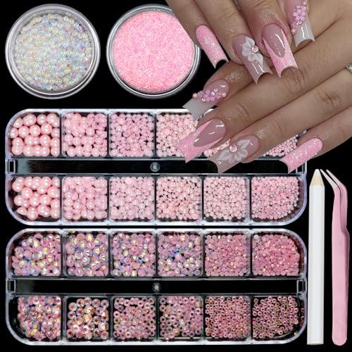 Pink Flatback Nail Pearls Rhinestones for Nail Art DIY Nail Charms - color: Colorful-09