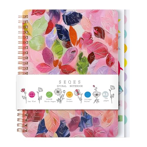 Aesthetic Spiral Notebook for Women, 8.25" x 6.25" Journal with Durable Hardcover and 160 Lined Pages with Large Pockets - Gift for Work, School, Travel & Daily Productivity(flowers-B) - color: flowers-B