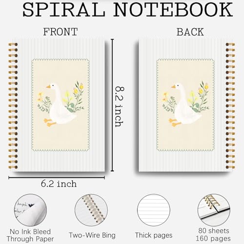 Guymn Cottage Core Floral Goose Notebook, Sage Green Vintage Goose Journal for Kids Girls, Geese Animal Lover Gifts Hardcover Spiral Notebooks Journals 5.5x8.3 Inch - color: Section 14