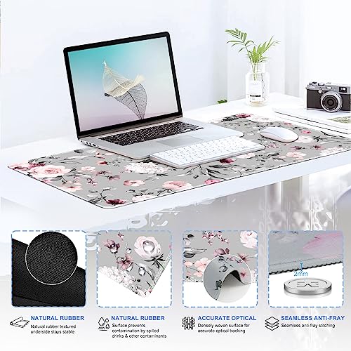 iCasso Desk Blotter for Workspace, Pink Floral 35.4"x15.7" Mousepad - color: Tea Rose