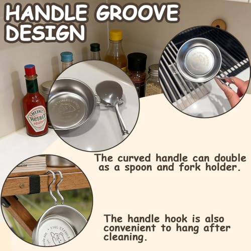 Stainless Steel Compact Sierra Cups with Handle, Portable Food Fruits Hiking Soup Dish Bowl Spoon, Camp Cup Seasoning Dish Supplies for Tent Camping Picnic Kitchen, 2 Pieces
