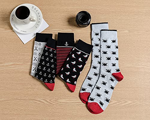 Mens Dress Socks, 5 Pair Combed Cotton Colorful Patterned Funny Crew Socks for Men Comfort - color: Crab