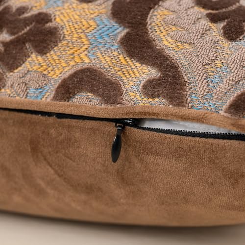 Alerfa Boho Brown Floral Throw Pillow Cover 18x18 Inch Cut Velvet Sqaure Luxury Embroidered Decorative Pillow Cover for Couch Living Room Bedroom - color: Brown, size: 18" x 18" (Pack of 1)