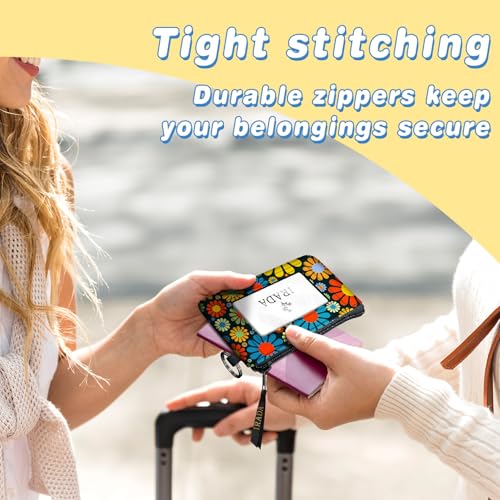 IRADA ID Case Wallet Keychain with Clear ID Window Zipper Cute Coin Purse for Women Water Resistant Small Coin Pouch-Hippie Flower Keychain Wallet - color: Hippie Flower-Keychain Wallet