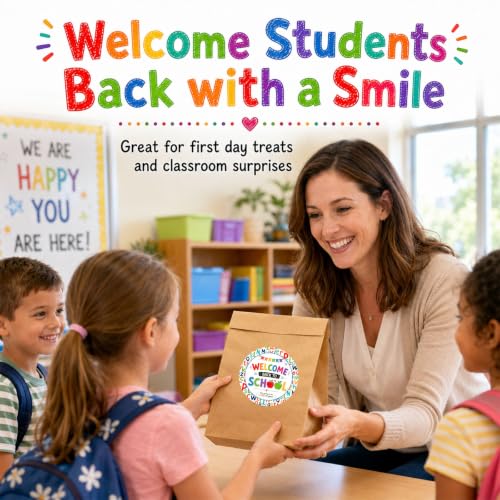 Back to School Stickers 60pcs, Welcome Back to School Round Sticker Labels for Teacher Gifts to Students, Classroom Rewards, First Day Treat Bags, Candy Bags, School Party Favors - style: Back to School