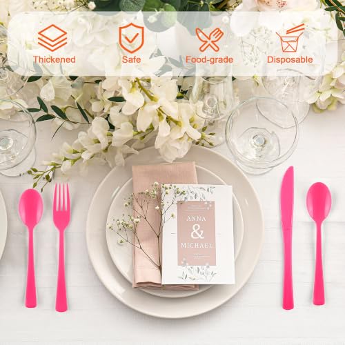 Kochorie 300 Pcs Pink and Orange Plastic Silverware, Heavy Duty Cutlery Set - color: Pink and Orange