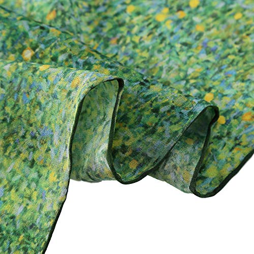 JWSilk Long Charmeuse Silk Scarf Classic Art Print - color: Green
