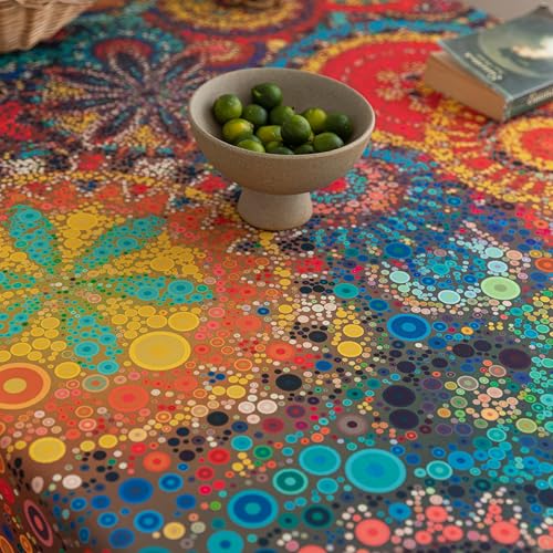 Boho Tablecloth for Square Tables,Fringed Edges with Geometric Pattern Tablecloths,Farmhouse Floral Table Cover Cloth Decorative for Kitchen Dining Room,59"x 70" - color: Dot Colorful, size: 70" x 59" (Rectangular)