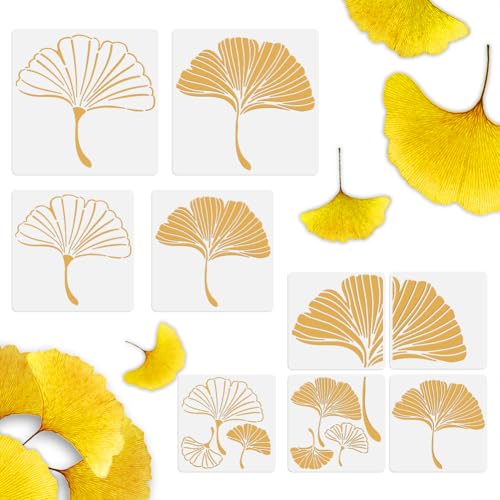 9Pcs Ginkgo Leaf Wall Stencil Templates Reusable Plastic Large Medium Small Botanical Leaf Stencils for Painting on Wood Wall Floor Tile Fabric Glass Furniture DIY Home Decor Template - style: Ginkgo Leaf B