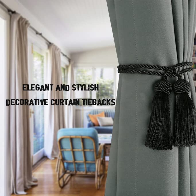 BEL AVENIR 2 Pack Handmade Rope Tassel Curtain Tiebacks - color: Black, size: 2 Pack