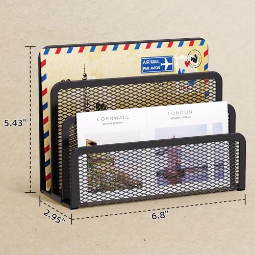 Marbrasse Mail Organizer for Desk, 3-Slot Mesh Metal Mail Holder countertop, Letter Holder, Office Desktop Envelope and Document Storage Rack (2P) - color: 2p