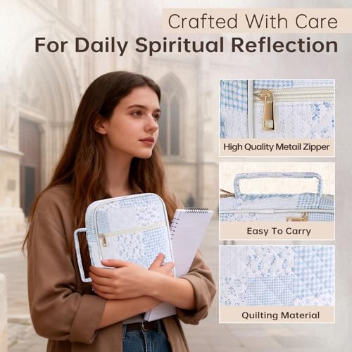 Bible Cover Case for Women Large Bible Cover Bag Quilted Bible Carrying Case for Girls Bible Study Supplies Accessories Christian Gifts for Women (Blue Gingham, Large) - color: Blue Gingham