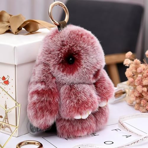 Cute Plush Bunny Keychain, Soft Fluffy Bag Charm for Backpacks & Purses - color: Red