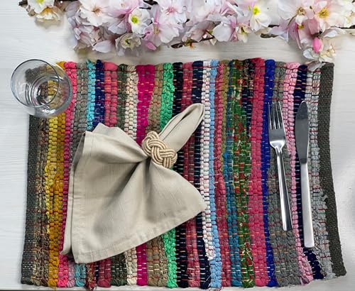 Chardin home Eco Friendly Rainbow Multi Chindi Placemats (Set of 4 mats), Size: 13"x19" - color: Multicolor, size: 13x19 Inch.
