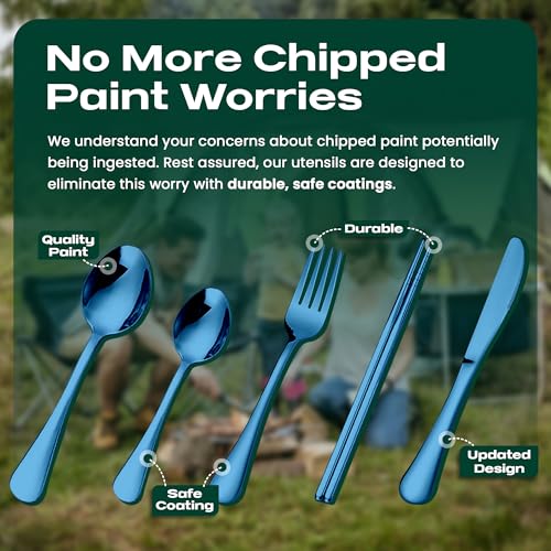 Travel Utensils With Case, 5 Pcs portable silverware set (Blue) - color: Blue, size: 5 Pieces