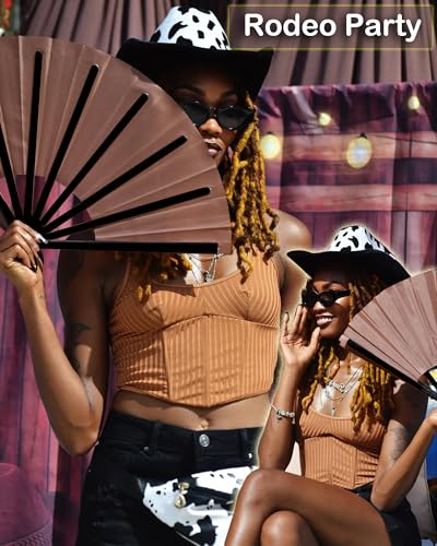 13inch Large Rave Clacking Popping Fan for Line Dancing,Hand Fans for Women Foldable,Boots on The Ground Fan,Portable for Outdoor,Wedding,Party,Decoration(Brown,2 Packs) - color: Brown