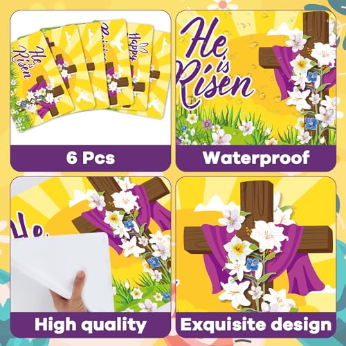 Happy Easter Placemats Set of 6 He is Risen Plastic Table Mat 17×13×0.04in - style: Religious Easter