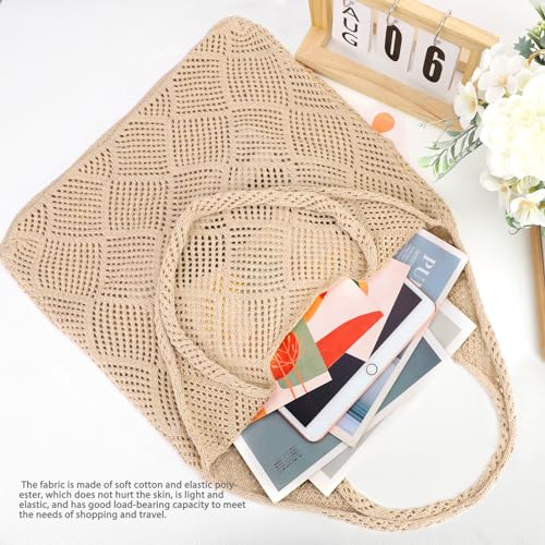 hatisan Crochet Bag for Women, Handmade Knit Beach Tote Bag Summer - color: Light Khaki