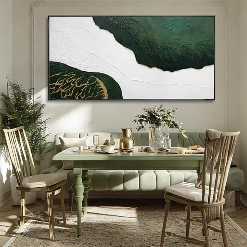 SOUGUAN Green Abstract Wall Art White Textured Minimalist Wall Decor Sage Green Gold Large Artwork Pictures Modern Canvas Prints for Living Room Hallway Fireplace Bedroom Home Office 24"x48" - color: SOUGUAN-BJL60120, size: 48"L x 24"W