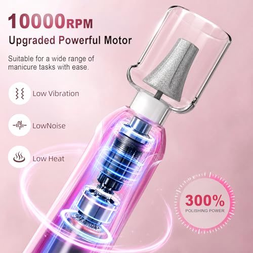 Electric Nail File Drill, 3000MAH Cordless Electric Nail Drill, Rose Pink