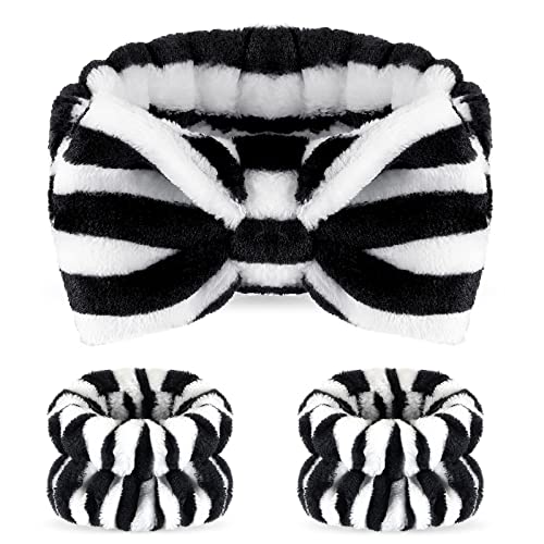 Hanaive 3 Pcs Spa Headband and Wristbands for Washing Face, Dark Stripes - style: Dark Stripes
