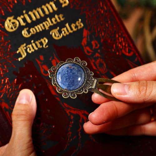 1Pcs Vintage Blue Sodalite Bookmark with Natural Crystal Stone - Fantasy Brass Metal Bookmarks for Reading Women, Men, Book Lovers, Girls and Teachers Book Marks(Sodalite) - color: Sodalite