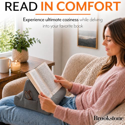 Brookstone Tablet Lap Cushion - Tablet/Phone/Ebook Holder for Bed, Flights, and Travel, Memory Foam Lap Desk for Reading and Hands Free Viewing, Compatible iPad and Kindle Accessories, Grey - color: Gray