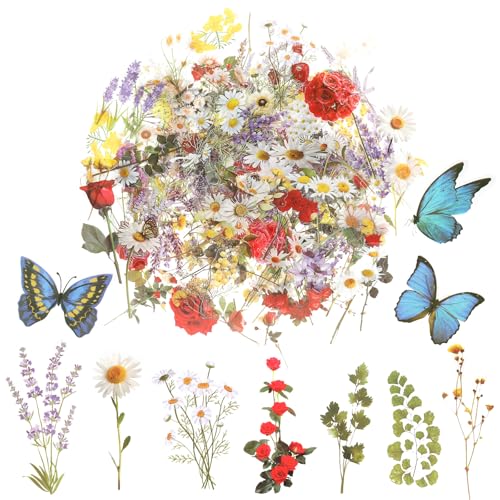 543PCS，70 Sheets Natural Flower Stickers for Scrapbooking，Self-Adhesive Transparent Flower Sticker ，Botanical Journaling Stickers for Letter Writing, DIY Journaling, and Laptop Personalization