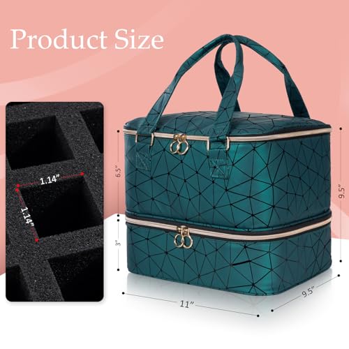Uross Nail Polish Organizer Bag Holds 42 Bottles Nail Polish & Nail Lamp, Gel Nail Polish Organizers and Storage box for Nail Tech, Nail Kit Supplies Organizer Case - Darkgreen - color: Darkgreen, size: Large - 11 x 9.5 x 9.5 inch (42 bottles)