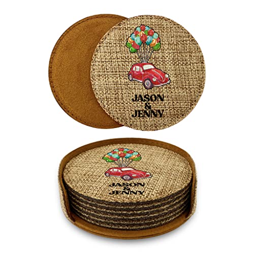 Smile Art Design Family Couple Names CUSTOM Drink COASTER Set of 6 with base Round Burlap Material Car Design Personalized Prints Personalized Gifts House warming Christmas Gift Rustic Decor Style9 - color: Style 09, size: Set of 6 - Round Coaster