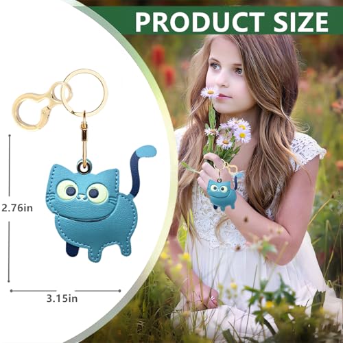BORKUANA PU Leather Keychain holder Protective Case Compatible with AirTag - color: Cat B