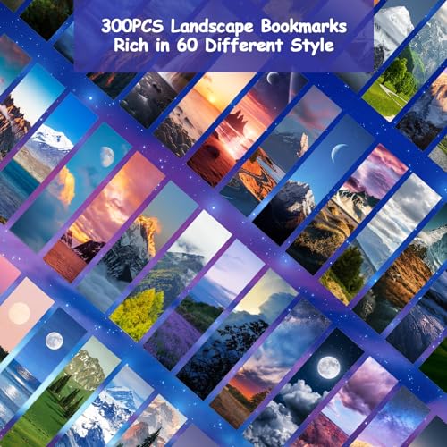 300PCS Landscape Bookmarks for Kids Classroom: 60 Designs, Cool Landscape Bookmarks, Cute Book Mark, Double Sided, for Book Lovers, Students, Children, Rewards, Gifts - color: 300 Landscape