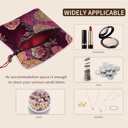 24pc Chinese Silk Brocade Coin Purse Embroider Jewelry Bag Zipper Wallet Pouch