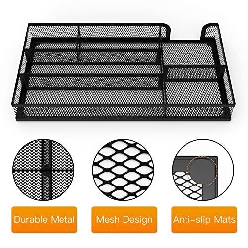Desk Drawer Organizer, Small Metal Mesh Drawer Organizer Tray, Office Pencil Drawer Organizer Accessories for Desktop, Bathroom, Kitchen, Makeup, Vanity - color: 1PC-Black-Small