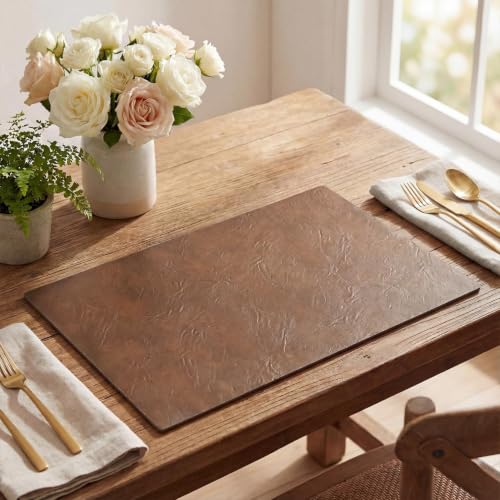 Artoid Mode Brown Faux Leather Placemats Set of 4 - color: Brown, size: 12" x 18", Rectangular Set of 4