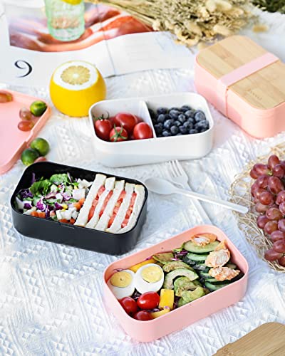 Bento Box Lunch Box Containers for Adults - Natural Bamboo Lid, Cutlery & Chopsticks, Lunch Box for Women, Microwave Safe, Dishwasher Safe, Bpa Free, Leakproof, Men - color: Black