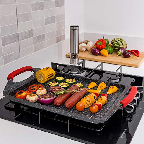 Moss & Stone Griddle Aluminum BBQ, Rectangle Grill Pan for Indoor Cooking - style: Rectangle Grill Pan
