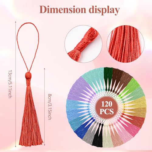 NACHLYNN 120 Pcs Bookmark Tassels Bulk 13cm/5 Inch Silky Handmade Soft Craft Mini Tassels for Jewelry Keychain Making with Loops for Dress Decoration DIY Craft Accessory (20 Colors) - color: 20 Colors