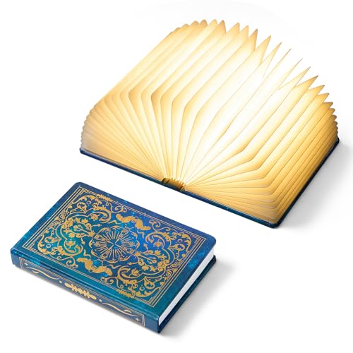 Uniwolk Book Lovers Gifts BookLamp - 5 Color Lights, 1200mah Battery, Foldable Paper Lamp as Book Decor & Accessories, Hot Foil Cover Design, Unique Gifts for Women or Friends & Christmas
