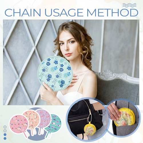 AceOrbit 24 Pcs Floral Round Foldable Hand Fans 8 Styles Japanese Foldable Fan Pop up Round Handheld Cooling Fan with Pouch for Women Purse Travel Outdoor Games Wedding Party Favor Decoration - style: Rose