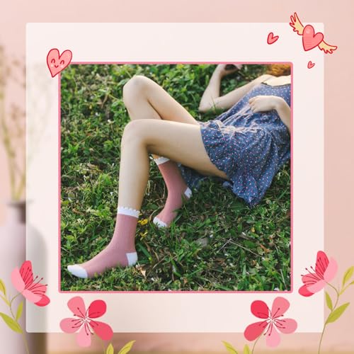 5/6 Pair Crew Socks for Women Floral Socks - color: Pink