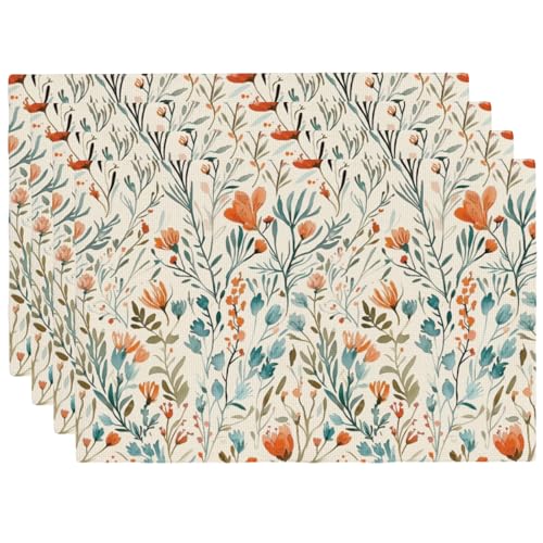 Vintage Boho Teal Orange Floral Placemats Set of 4 12x18 Inch - color: Teal Orange, size: Set of 4